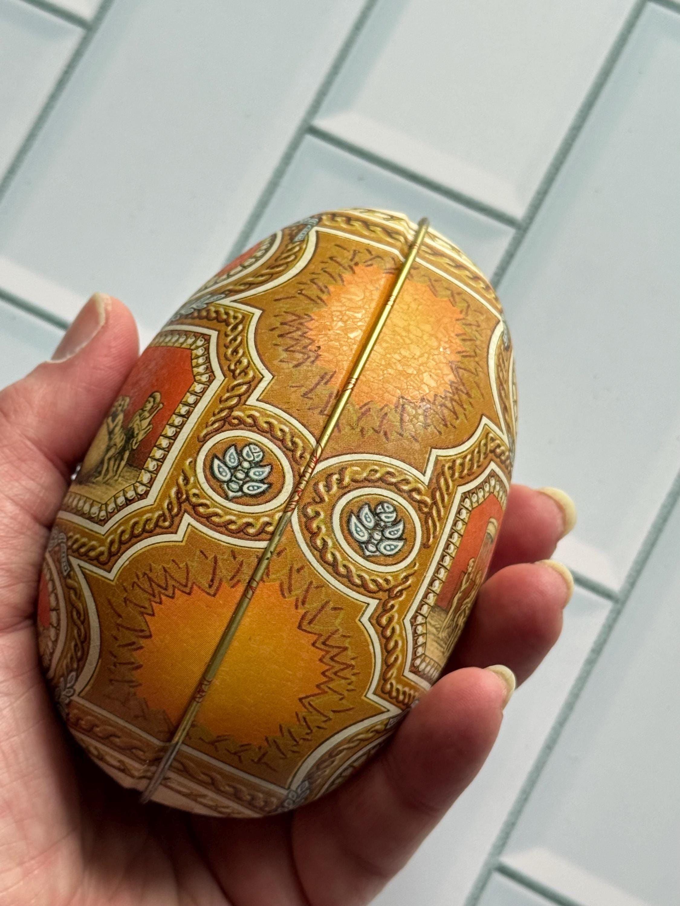 Vintage Vincenzo Tin Litho Egg Faberge Design Imperial Cameo