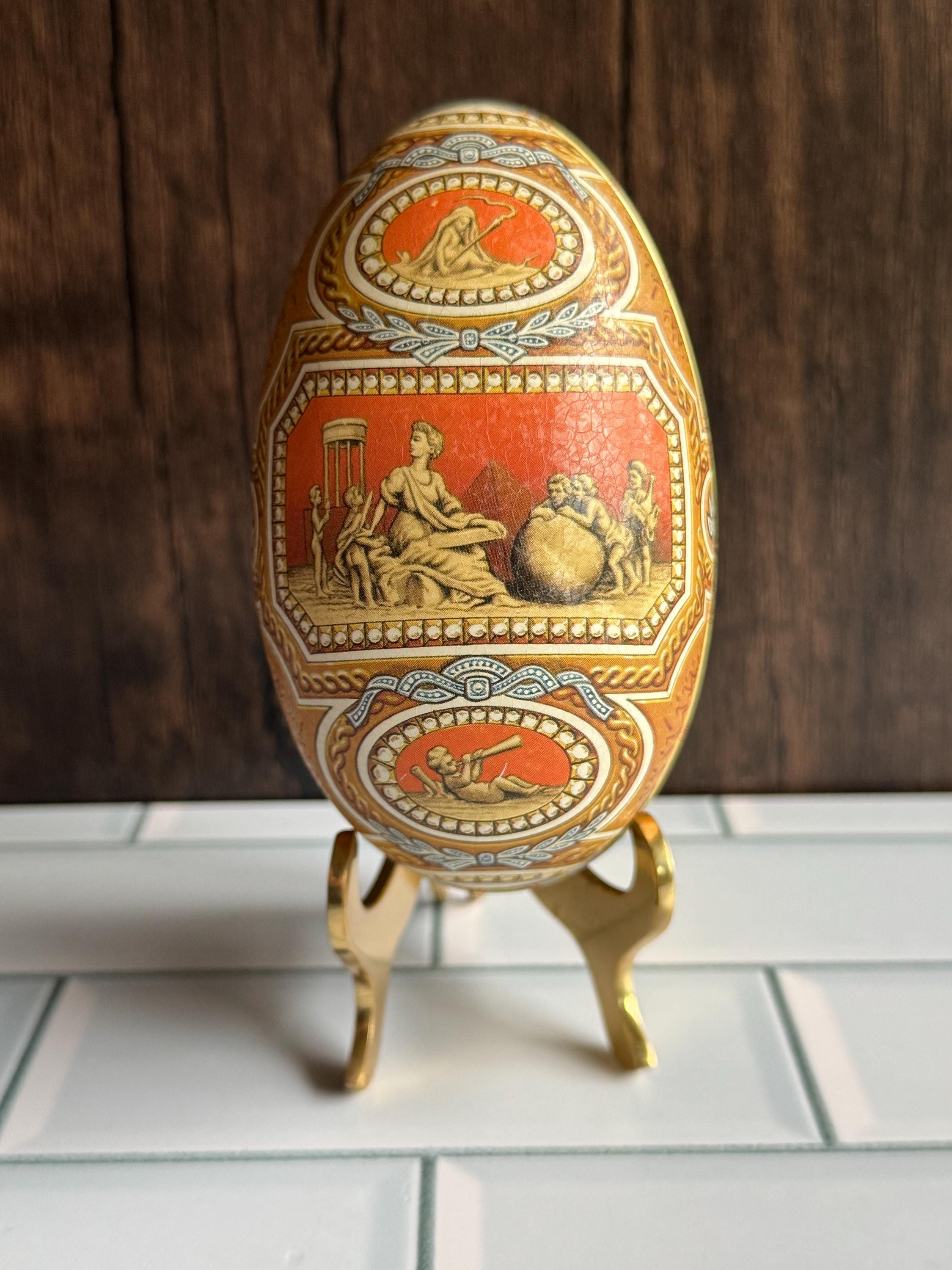 Vintage Vincenzo Tin Litho Egg Faberge Design Imperial Cameo