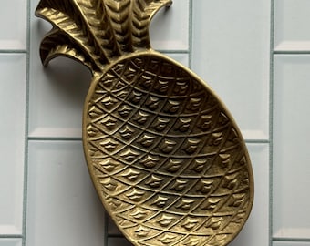 Vintage Brass Pineapple Shaped Catchall Dish 1970s