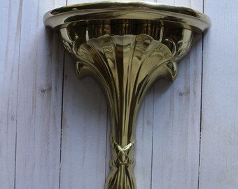 Vintage Hosley Brass Pedestal Decorative Wall Shelf 1994