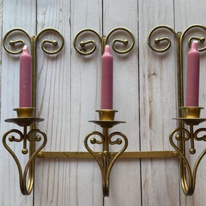 Vintage Pair of Home Interiors Metal Triple Taper Candle Holder Wall Sconces 1970s