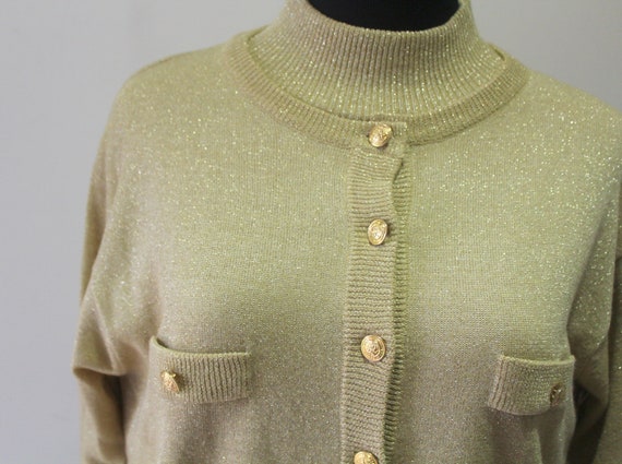 Vintage Gold Metallic Turtleneck and Cardigan Swe… - image 4