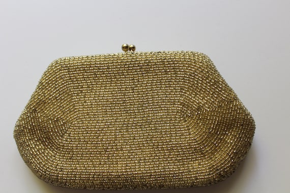 Vintage Gold Glass Bead Art Deco Style Clutch Han… - image 4