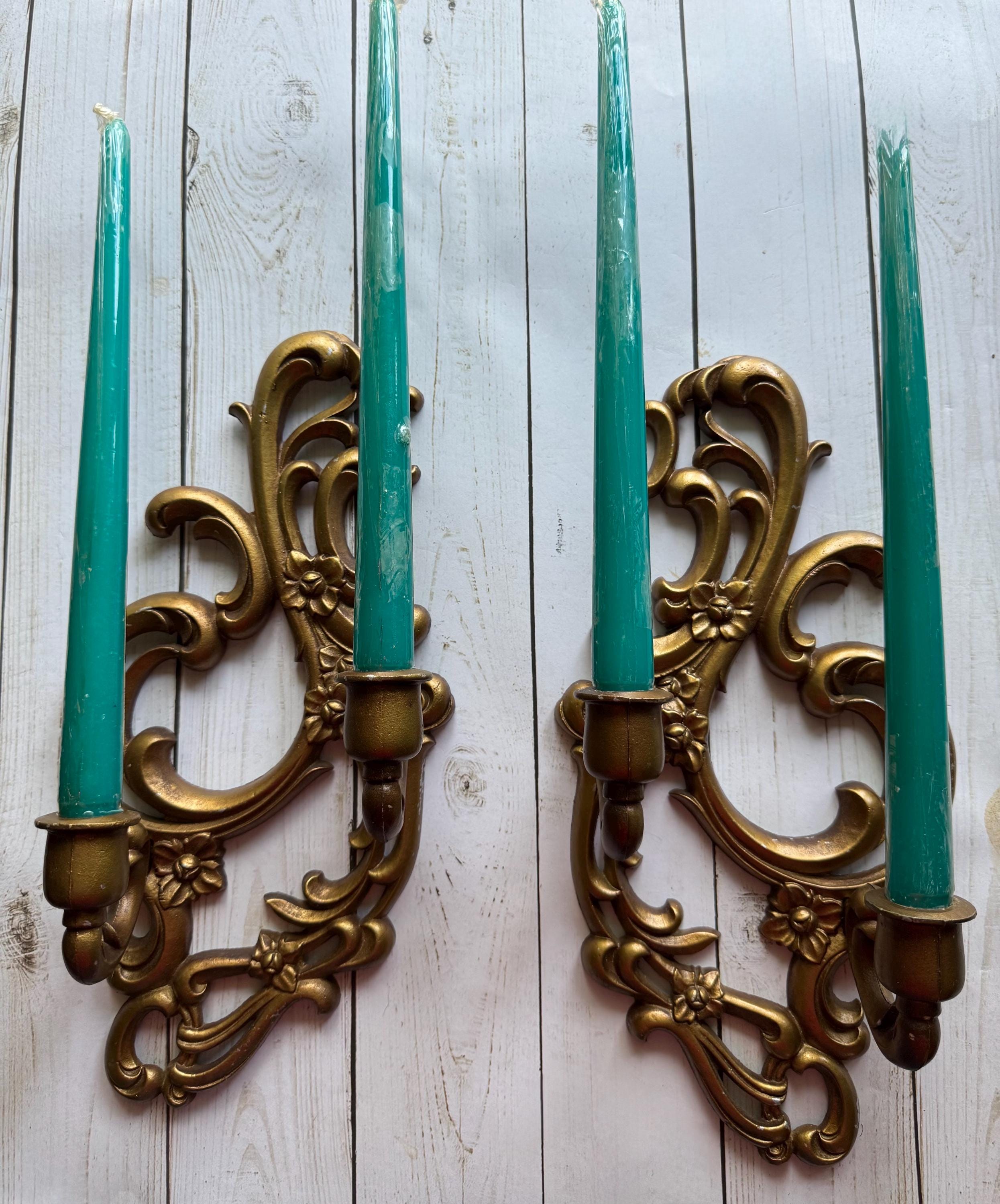 Vintage Decorative Gold Metal Sexton Candlestick Taper Wall