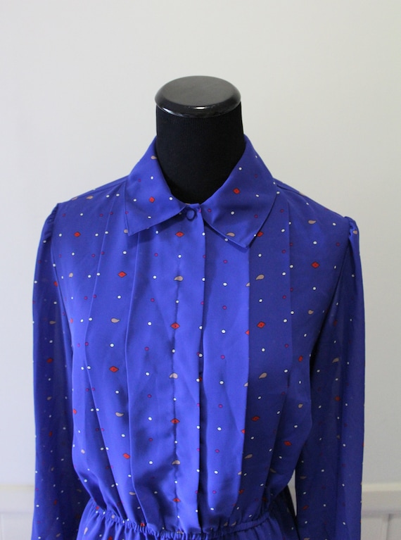 Vintage MS Chaus Blue Polka Dot Sheer Collared Po… - image 1