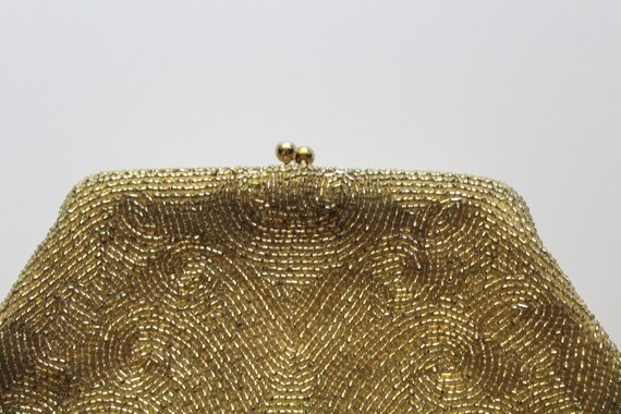 Vintage Gold Glass Bead Art Deco Style Clutch Han… - image 2