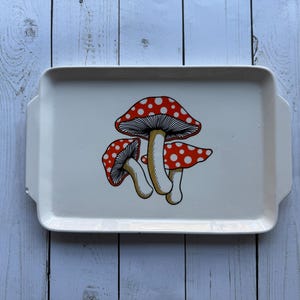 Vintage Pride Ceramic Polka Dot Mushroom Pattern Serving Tray 1970s