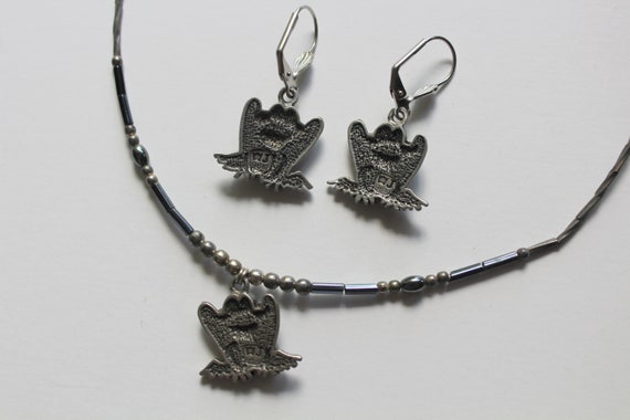 Vintage Pewter Love Frog Necklace and Earring Jew… - image 6