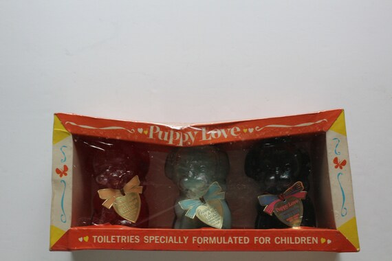 Vintage Manon Freres INC Puppy Love Glass Perfume Bottle Gift Set 1940s