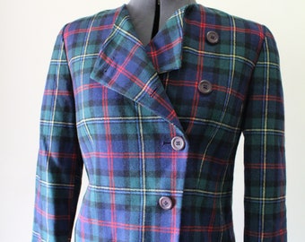 Vintage Pendleton Verde Rojo Amarillo Cuadros 100% Lana Virgen Blazer Tamaño 6 1980s