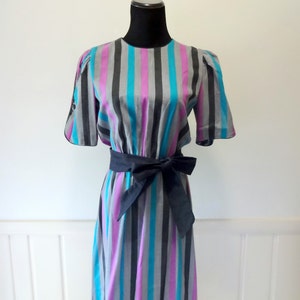 Vintage Periwinkle Brand Striped Belted Dress 1980s