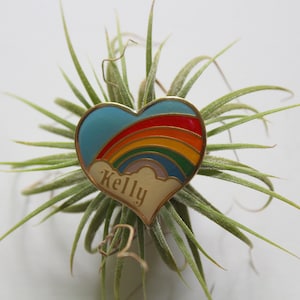 Vintage Heart Shaped Rainbow Kelly Name Enamel Brooch Lapel Pin 1980s image 1