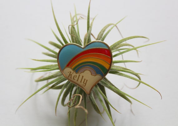 Vintage Heart Shaped Rainbow Kelly Name Enamel Br… - image 1
