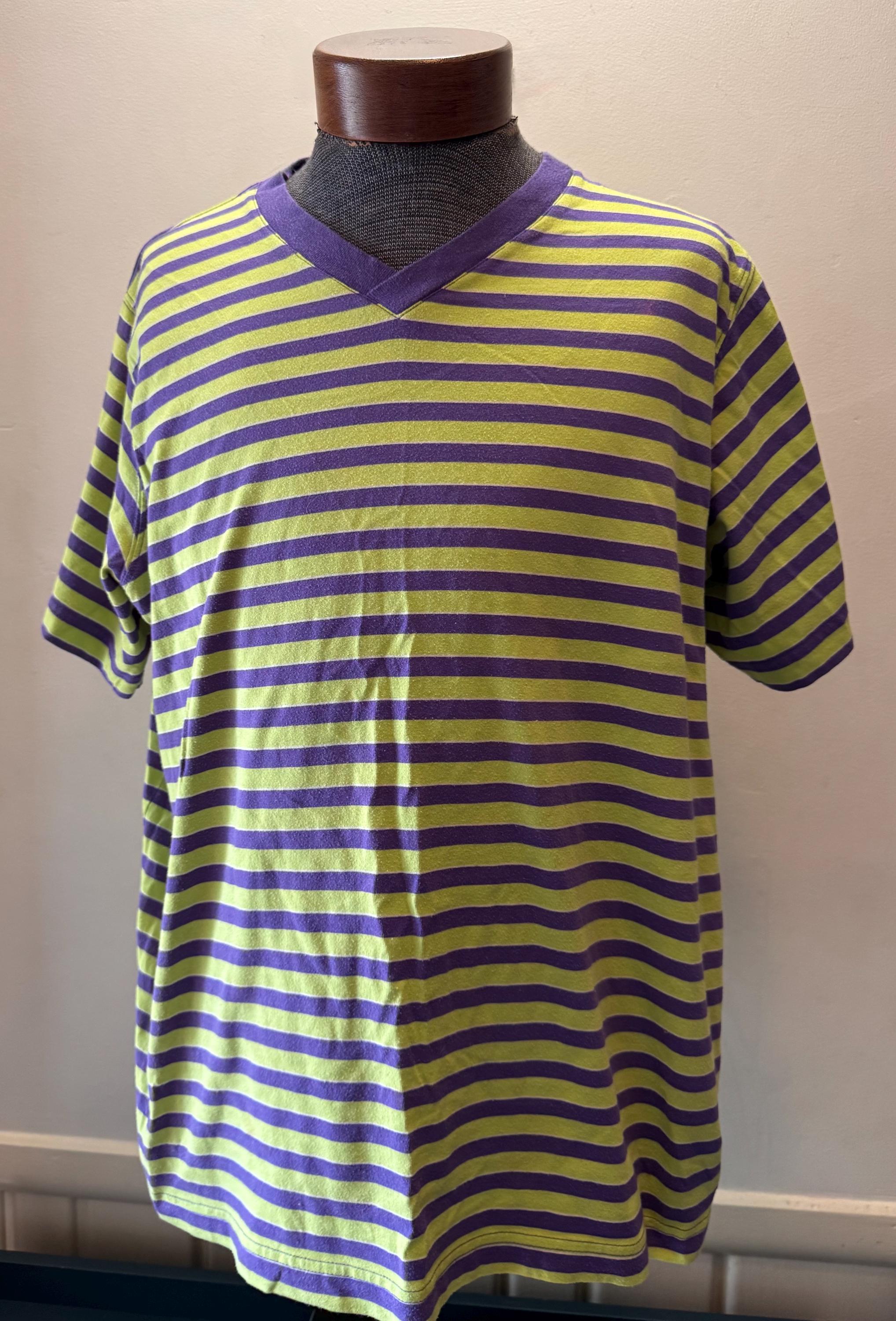 Vintage JJJ Classics Plus Purple and Green Striped Short Sleeve V