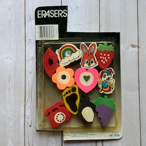 Vintage Action Industries Pack of 11 Decorative Erasers NEW 1985