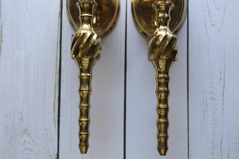 Vintage Twisted Brass Candlestick Holder Wall Sconces 1970s image 4