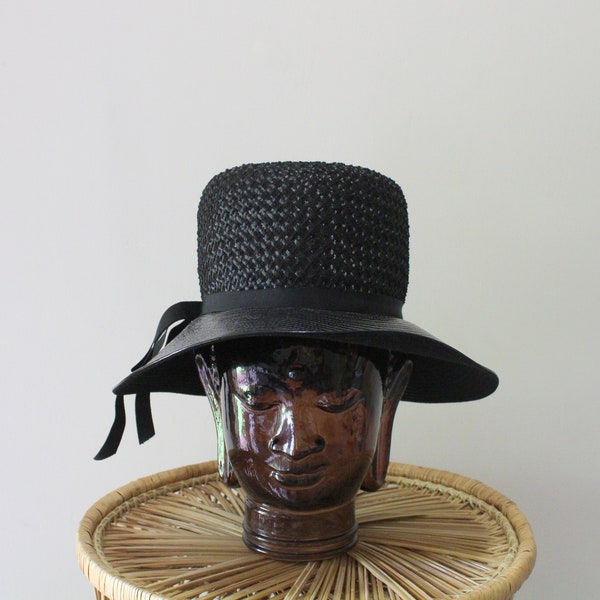 Vintage Quaker Maid Black Straw Dress Hat 1960s