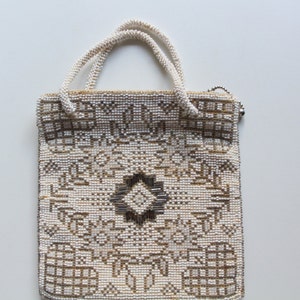 Vintage Glass Bead Floral Heart Pattern Clutch Handbag 1950s