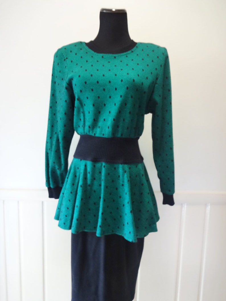 Vintage All That Jazz Green Polka Dot Dress 1980s Etsy