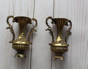Vintage Pair of Florentine Bud Vase Brass Metal Victorian Decor Made In Italy 1970s