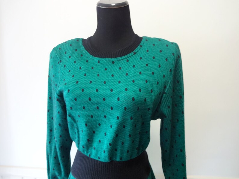 Vintage All That Jazz Green Polka Dot Dress 1980s Etsy