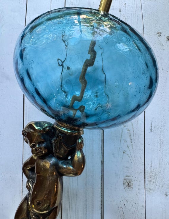 天使ランプ イタリア製 ブルー 水色 ガラス 切子ランプ アンティーク