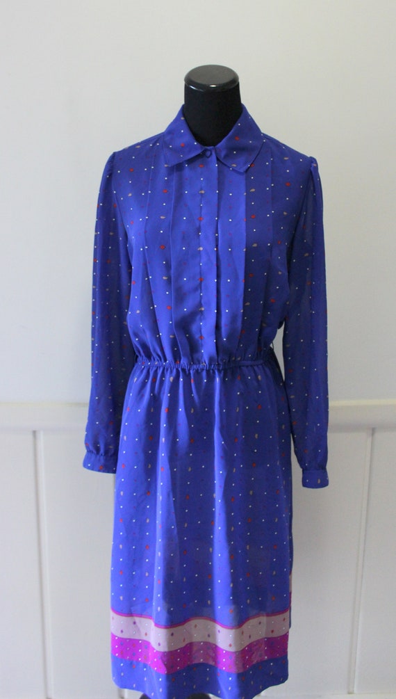 Vintage MS Chaus Blue Polka Dot Sheer Collared Po… - image 2