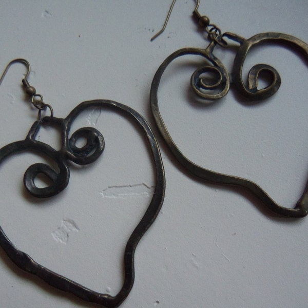 Vintage Steampunk Rustic Heart Earrings 1980s