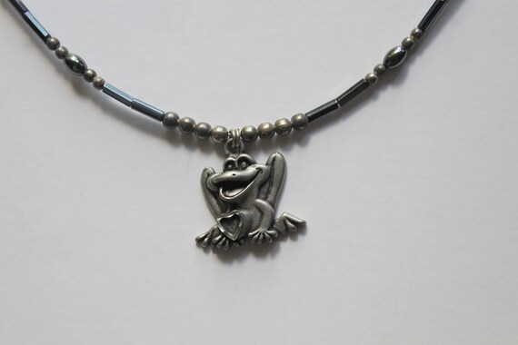 Vintage Pewter Love Frog Necklace and Earring Jew… - image 3