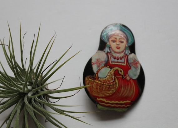 Vintage Hand Painted Russian Lacquer Wooden Lady … - image 1