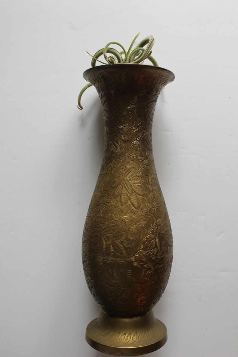 Vintage Etched Brass Vase Made in India 1970s Etsy