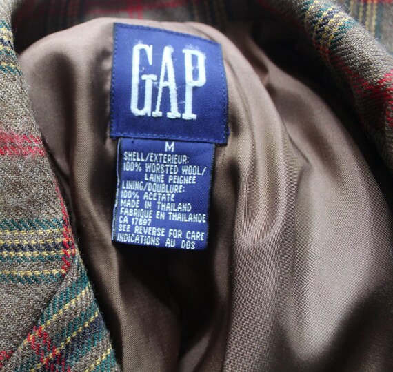 Vintage Gap Brown Plaid 100% Worsted Wool Blazer … - image 5