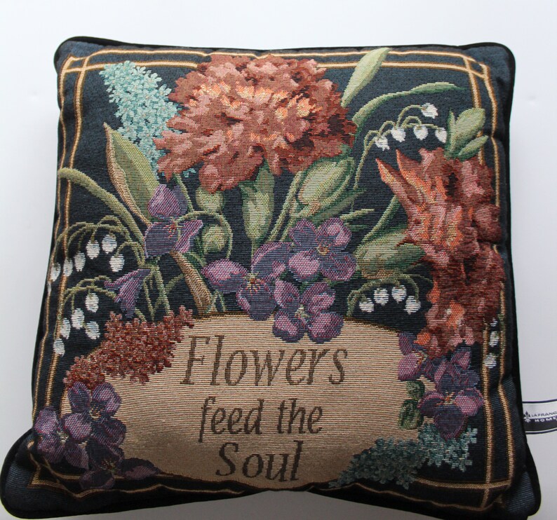 Vintage Flowers Feed the Soul Decorative Tapestry Toss Pillow Etsy