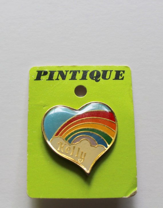 Vintage Heart Shaped Rainbow Kelly Name Enamel Br… - image 2