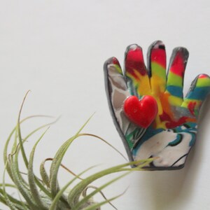 Vintage Handmade Polymer Clay Hand Pin Costume Jewelry 1990s