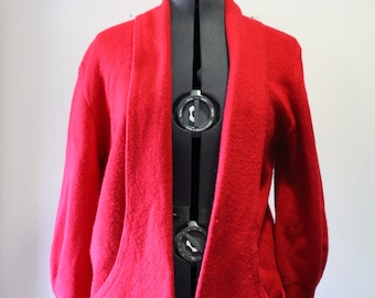 Vintage Sideffects Red Acrylic Cardigan Sweater 1980s