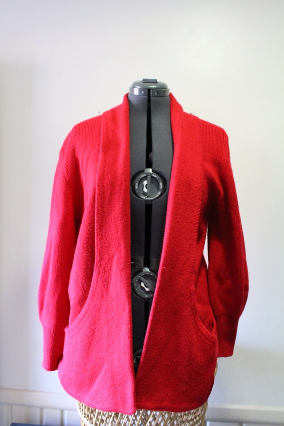 Vintage Sideffects Red Acrylic Cardigan Sweater 19