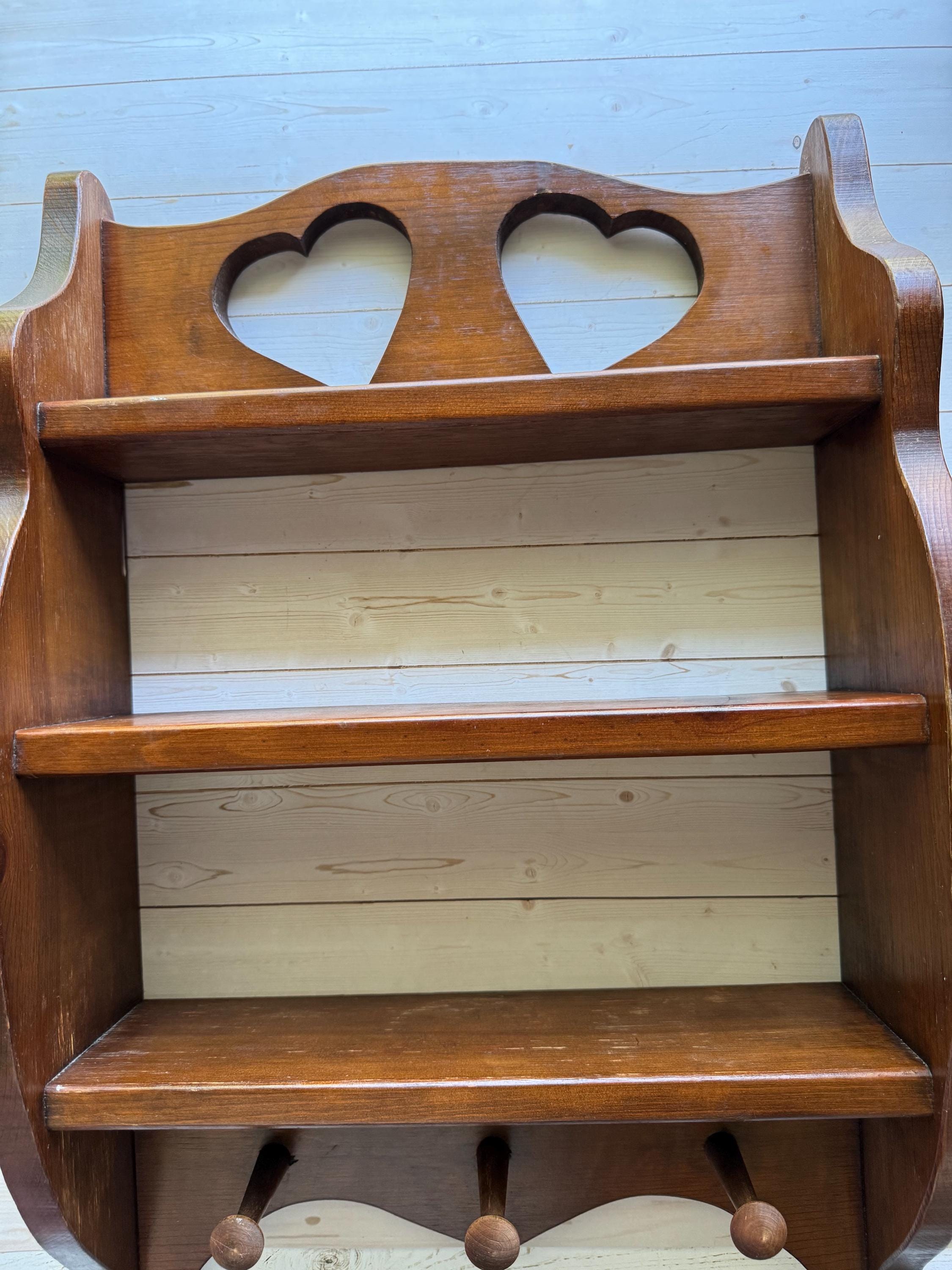 Vintage Decorative Wooden Two Shelf Heart Cutout Knick Knack