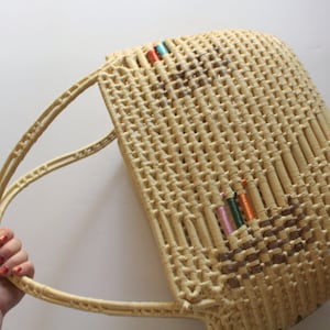 Vintage Large Straw Raffia Tote Handbag 1970s