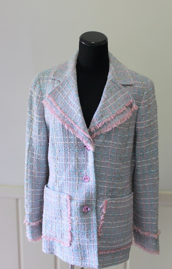 Vintage Doncaster Three Button Blue and Pink Suit… - image 1