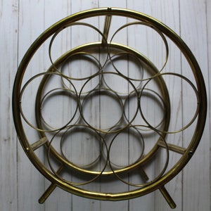 Vintage Round Brass 7 Bottle Wine Rack 1970s