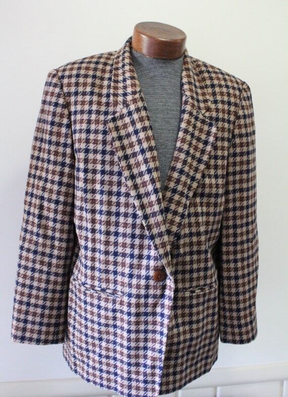 Vintage Pendleton Tan and Blue Plaid Wool Blazer … - image 6