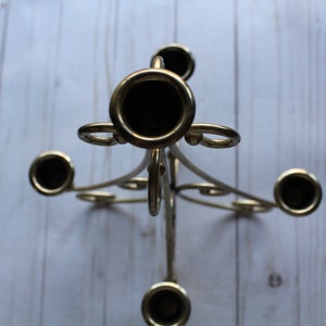 Vintage Brass 5 Candle 4 Arm Scroll Design Taper Candelabra Candle Holder 1980s