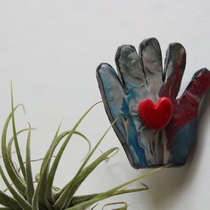 Vintage Handmade Polymer Clay Hand Pin Costume Jewelry 1990s