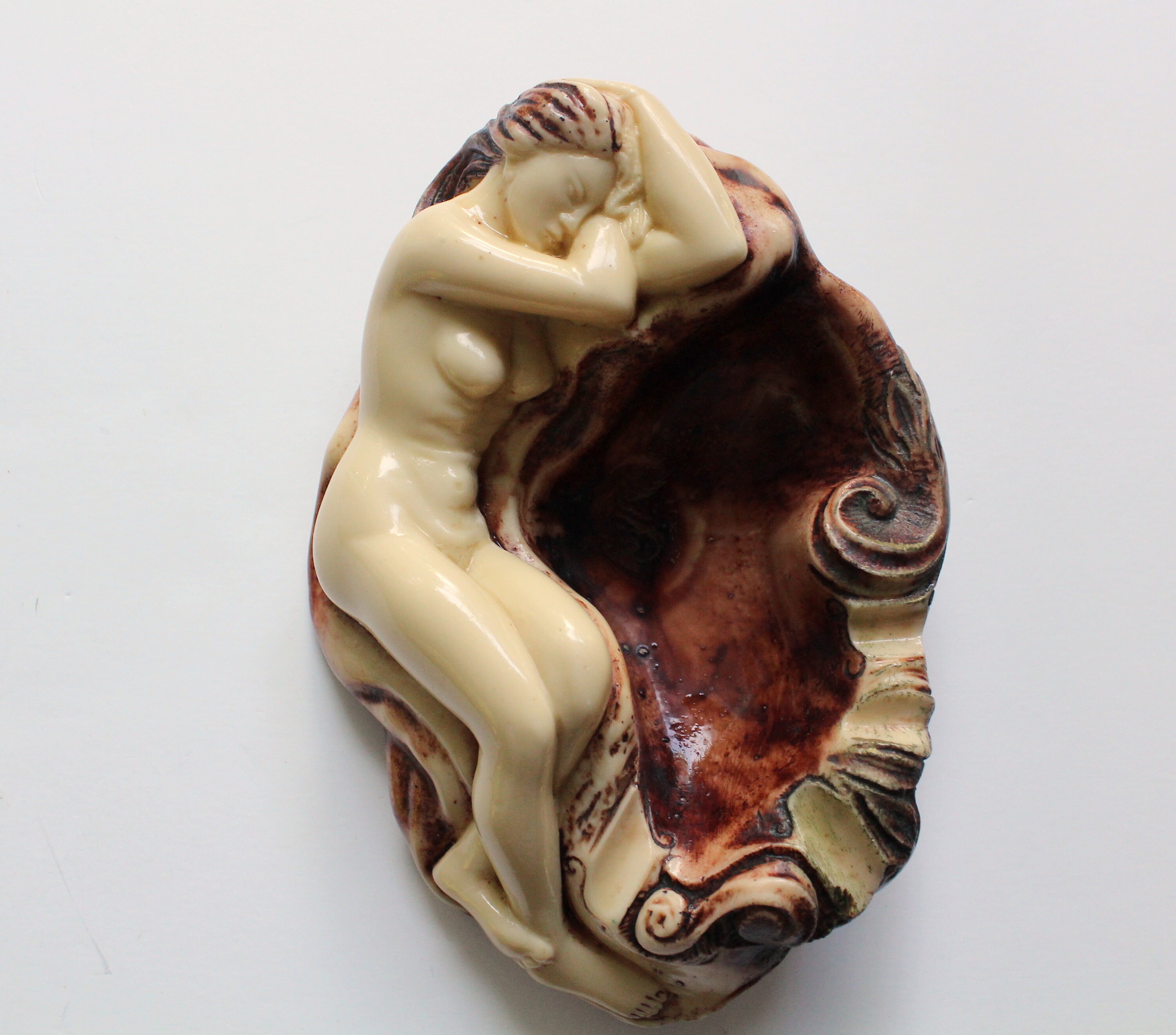 Vintage Art Nouveau Style Nude Lady Sleeping Epoxy Resin Ashtray