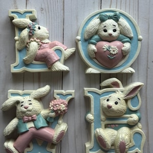 Vintage Burwood Set of Bunny Love Plaque Wall Art 1992