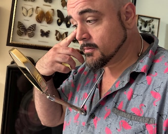 Espejo de mesa francés vintage de mediados de siglo, de latón dorado, ajustable - Espejo de cuello, década de 1950