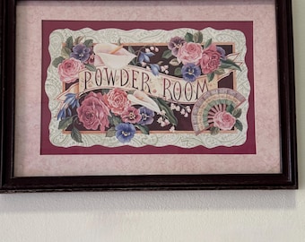 Vintage Framed Powder Room Wall Hanging 1980s