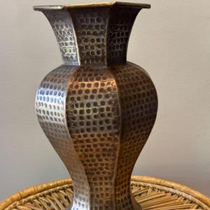 Vintage Large Brass Hammered Vase 1980s