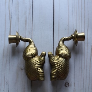 Vintage Pair of Brass Elephant Candlestick Holders 1970s